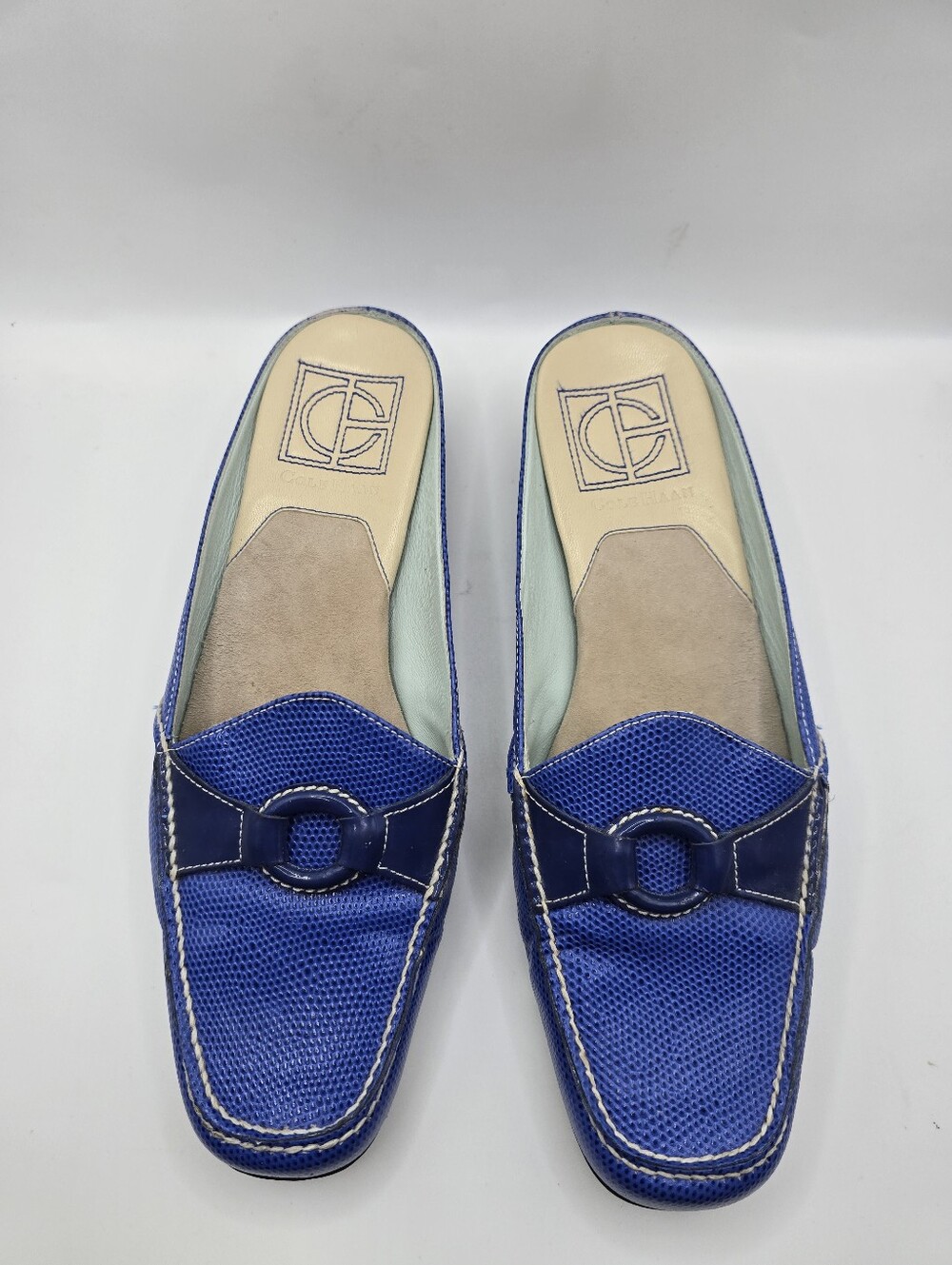 Vtg Cole Haan Royal Blue Lizard Embossed Leather Slide Shoes. Ladies 7B - Picture 2 of 13